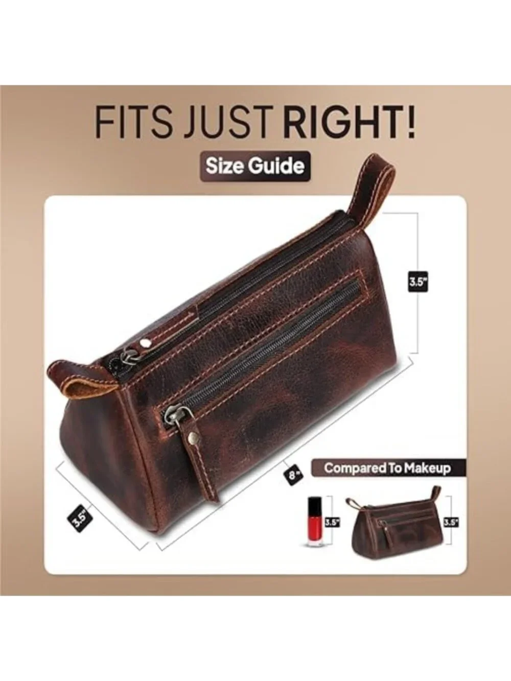 Genuine Leather Makeup Bag for Women – Travel Cosmetic Pouch, Toiletry
